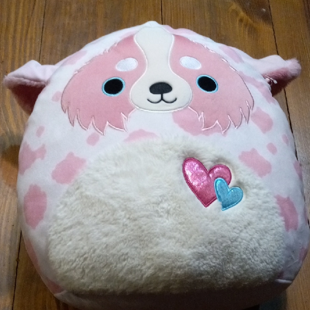 Squishmallow-Style Pillow 15" Pink & Cream Plush Heart Patch